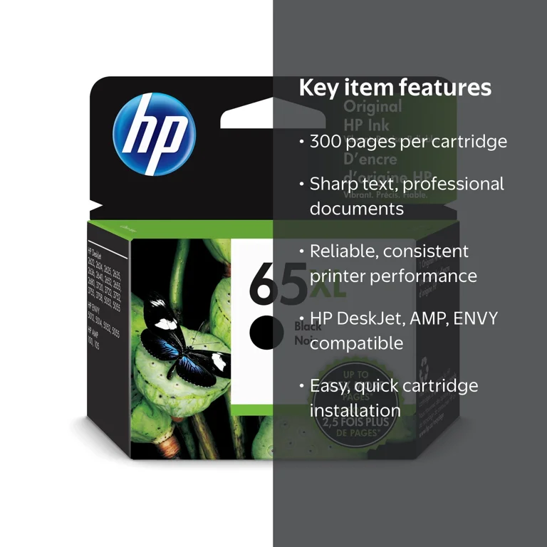 HP 65XL Black Original Ink Cartridge, N9K04AN#140, for up to 300