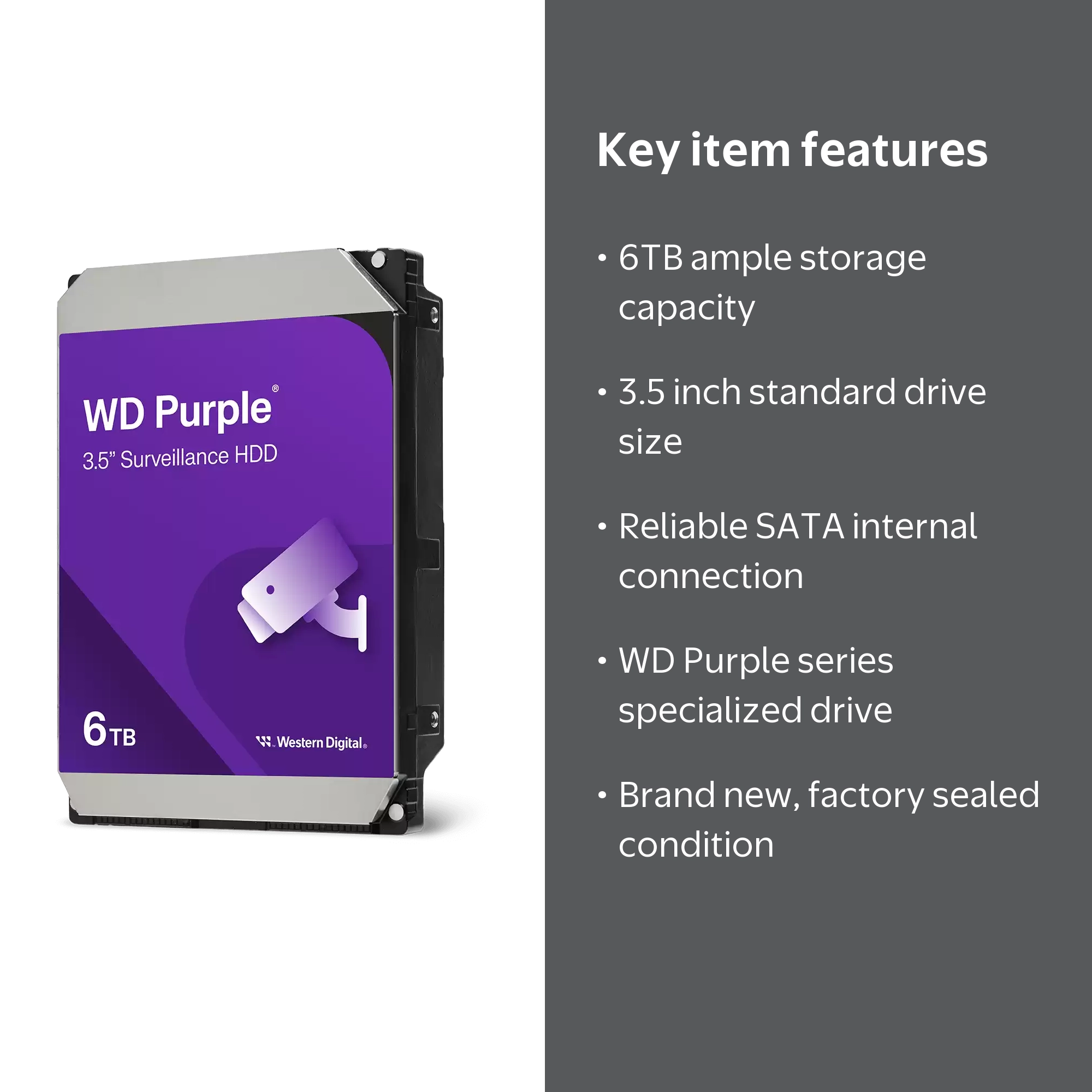 Western Digital, WD Purple Surveillance Hard Drive, 6TB, 3.5