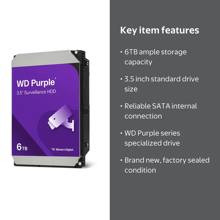 Western Digital, WD Purple Surveillance Hard Drive, 6TB, 3.5