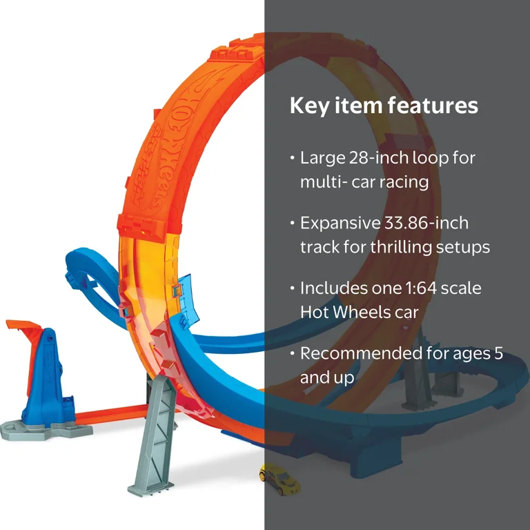 Hot Wheels Massive Loop Mayhem Track Set with Crash Power Booster