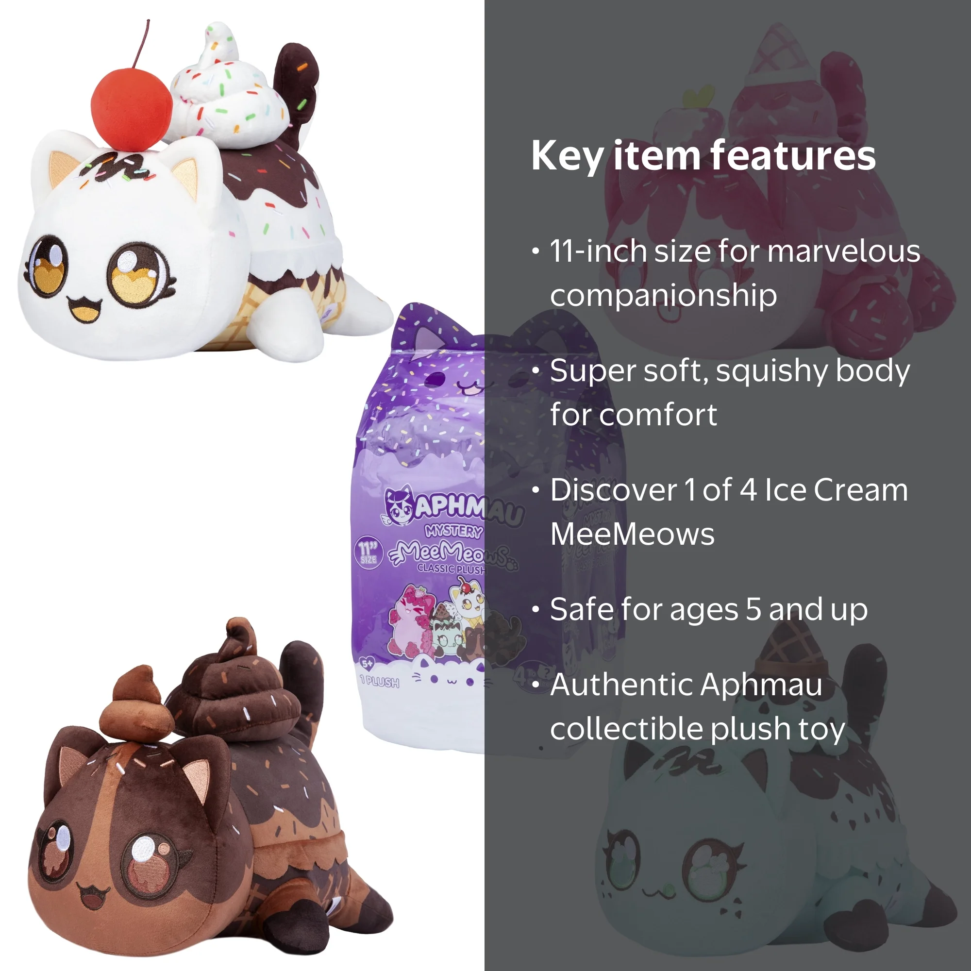 Aphmau MeeMeows 11” Classic Mystery Plush Toy, Ice Cream Theme