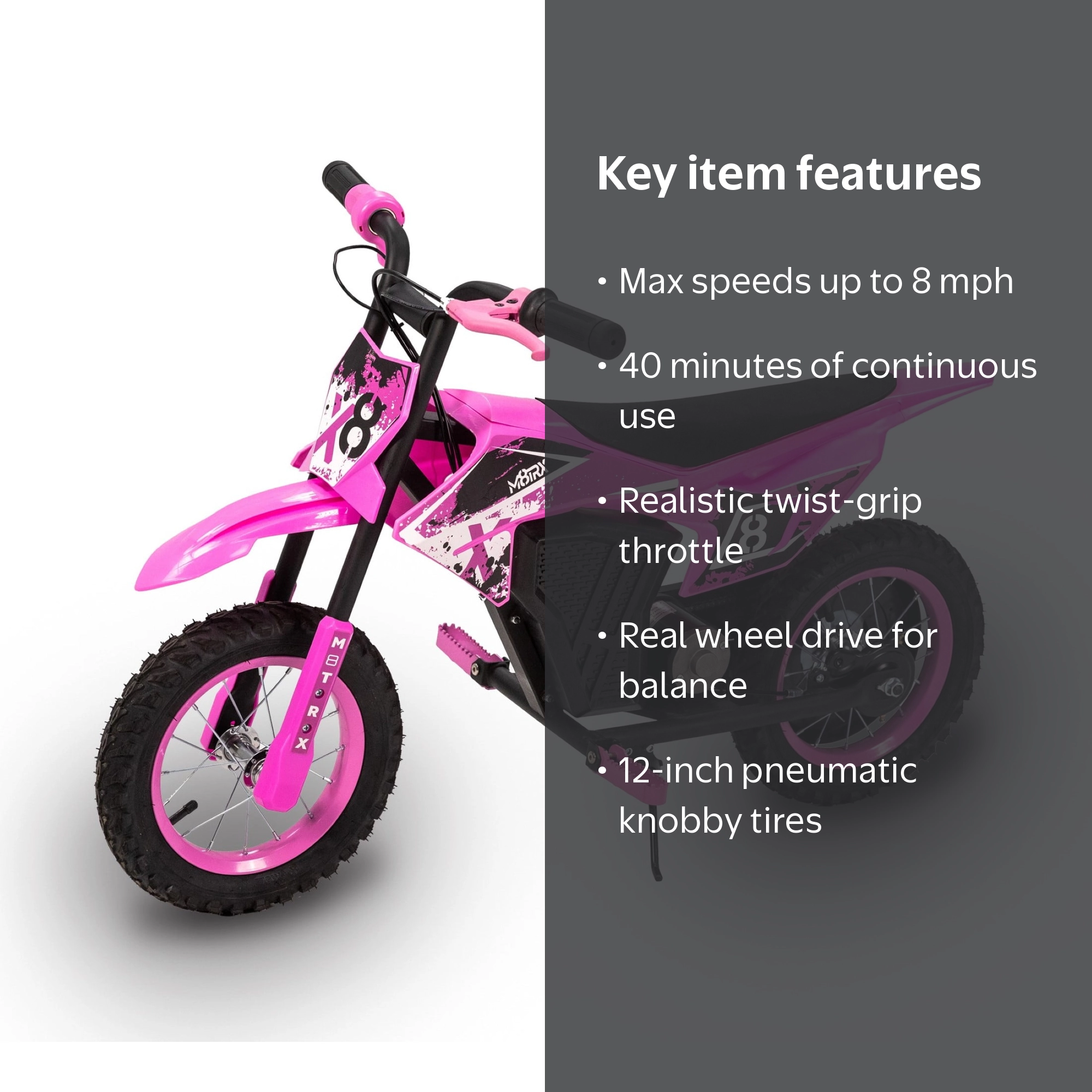 M8TRX SPORTS Pink 12V Mini Electric Child Dirt Bike, Battery
