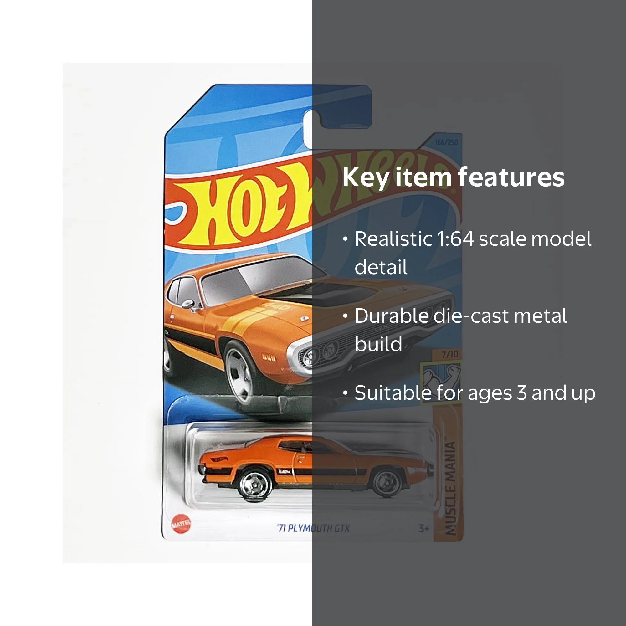 Mattel Hot Wheels 2023 71 Plymouth GTX Die-Cast Car, Orange, 1:64