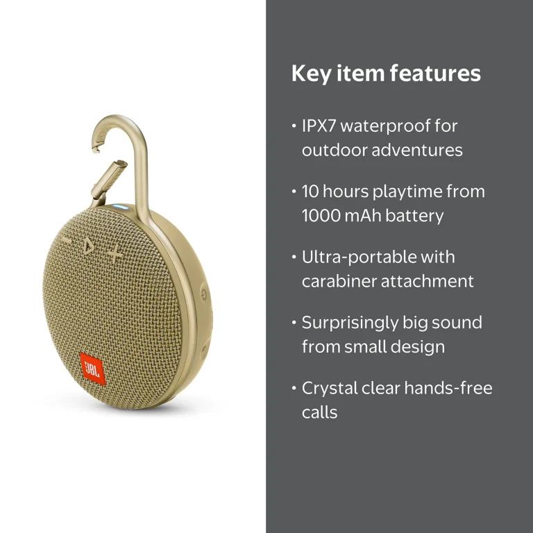 JBL, Portable Bluetooth Waterproof Speaker, Clip 3, Sand - Walmart.com