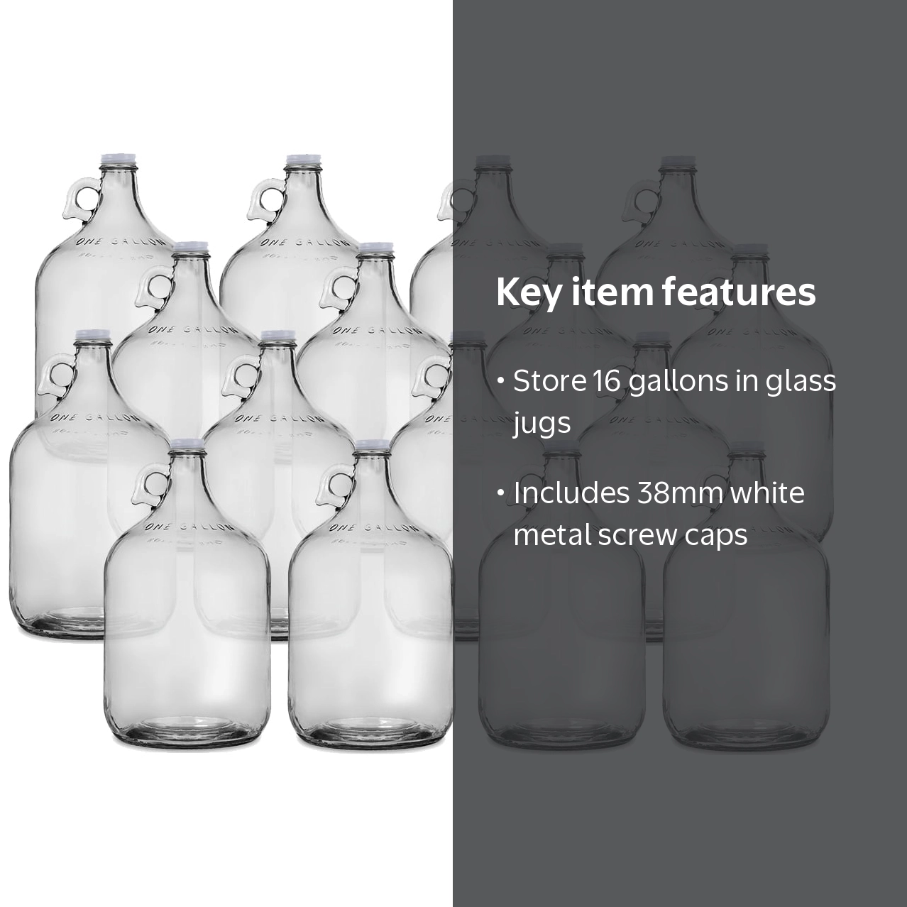 ボトルシップONE GALLON Large One Gallon Glass Jug Container Bottle with 38mm White Metal