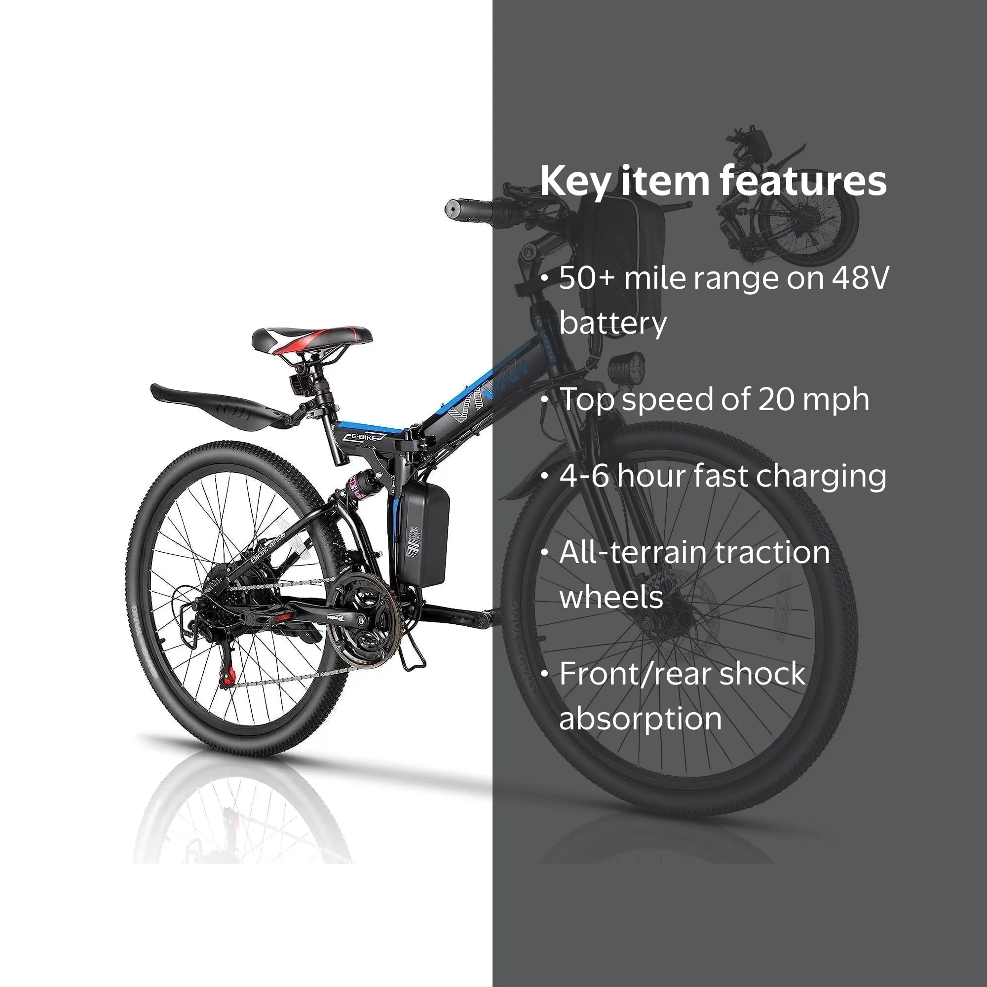 Vivi Electric Bike 26'' Folding Electric Mountain Bike 500W Full
