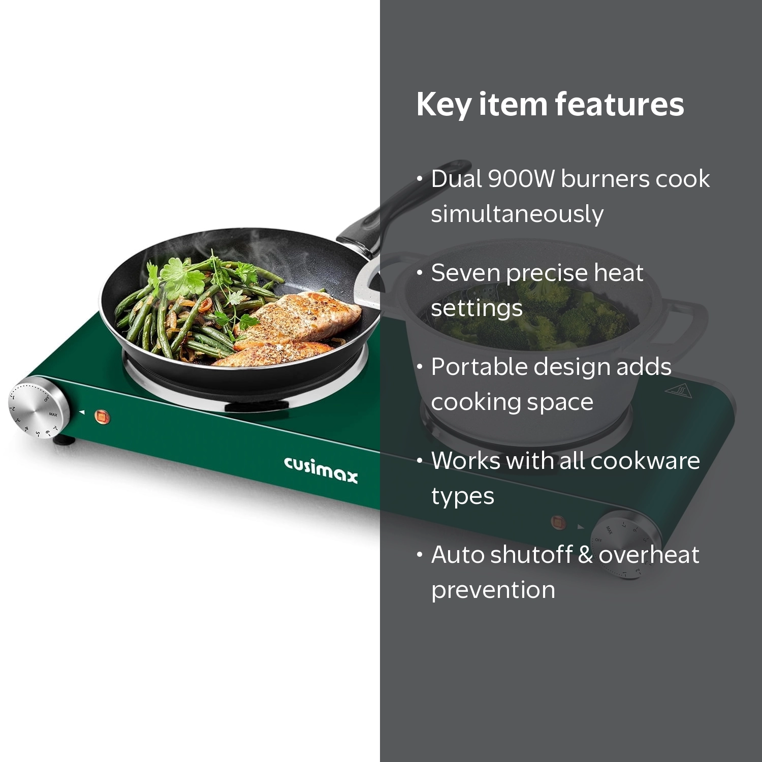 Cusimax 1800W Portable Electric Stove, Dual Burner, Stainless