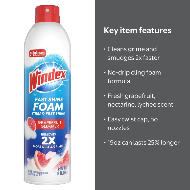 Windex Fast Shine Foam Glass, Window, and Mirror All Purpose