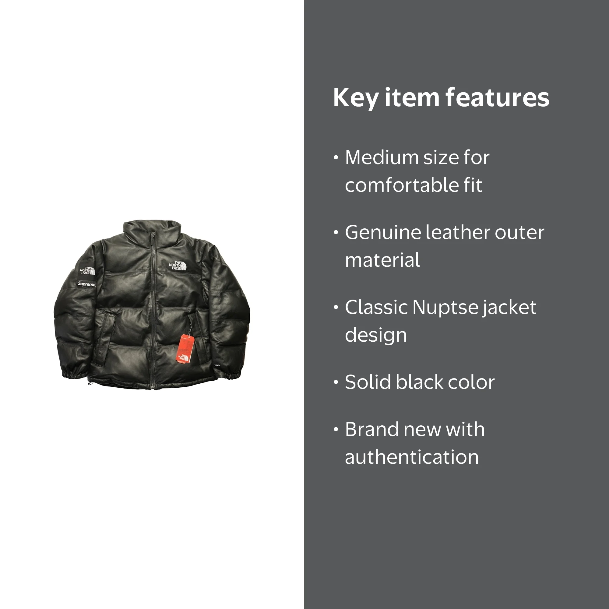 Supreme Men's The North Face Leather Nuptse Jacket Black, from