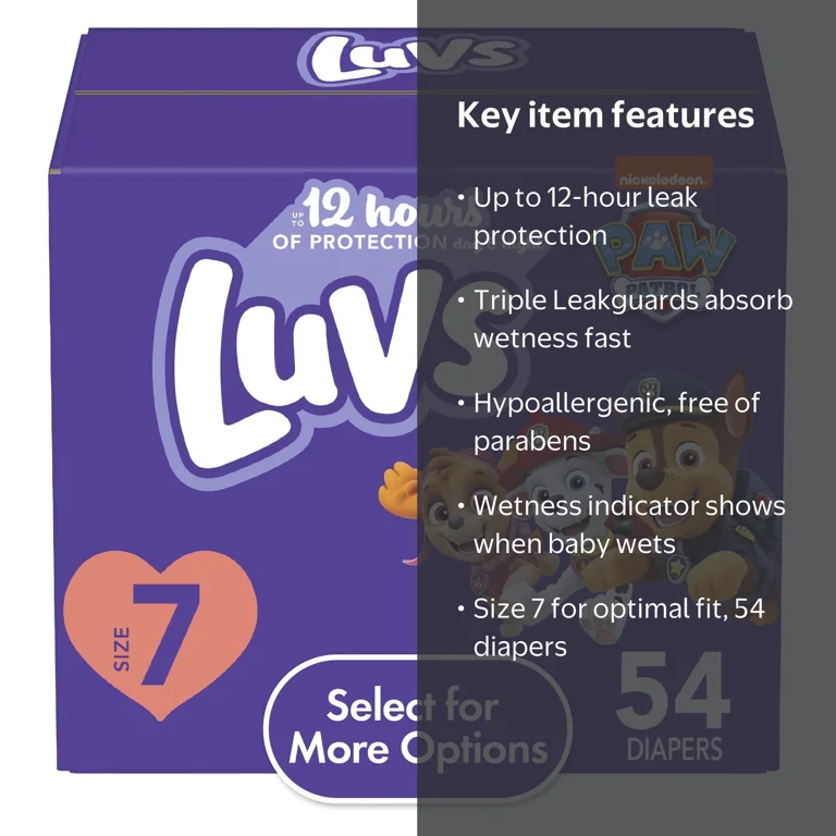 luv☆ Luvs, Diapers, Size 7, 54 ct with Wetness Indicator and Leakguards