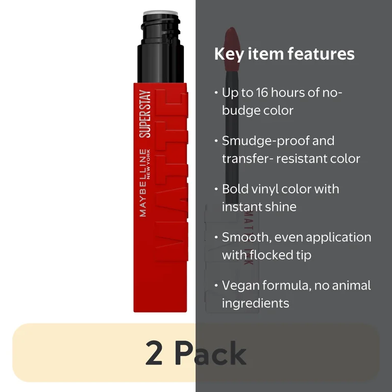 2 pack) Maybelline Super Stay Vinyl Ink Liquid Lipstick, Long