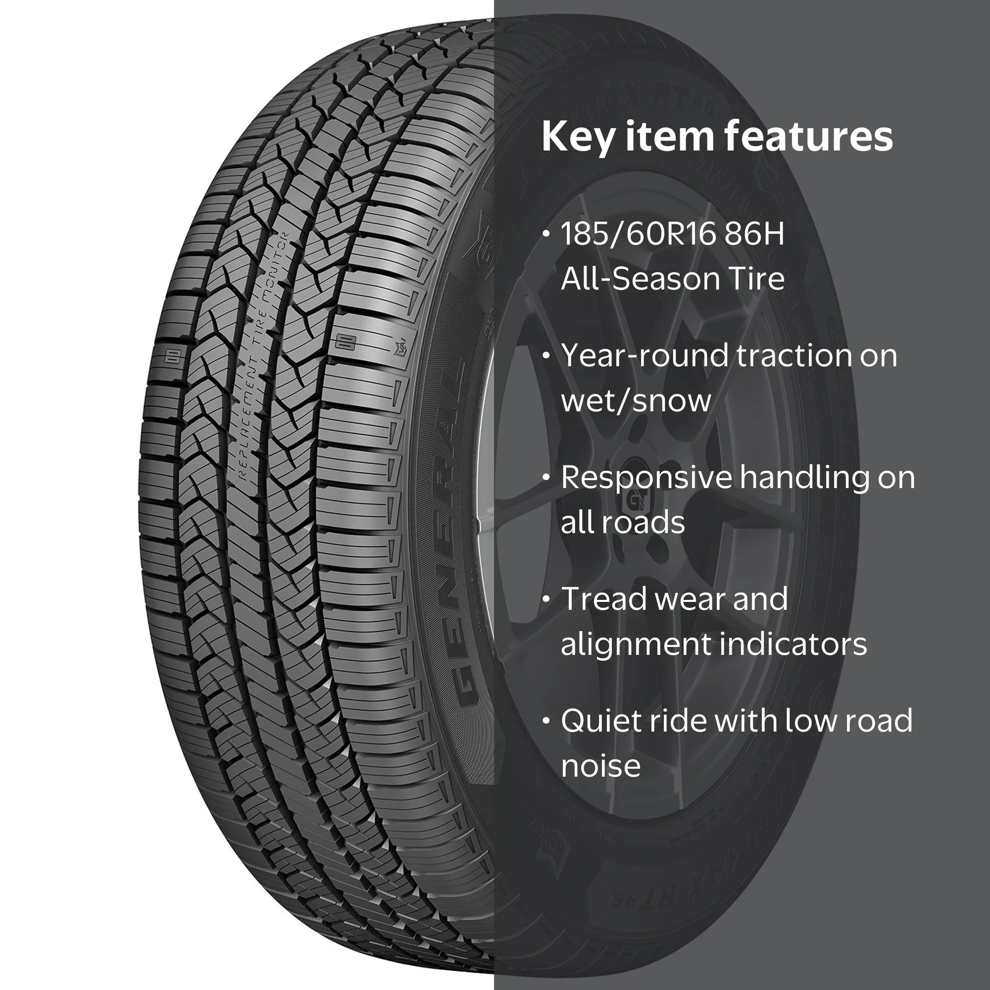 General AltiMAX RT45 All Season Touring Tire, 185/60R16 86H, Long
