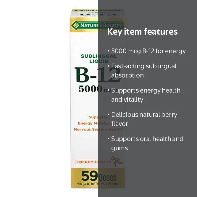 Nature's Bounty B-12 Sublingual Liquid, 5000 mcg, Berry Flavor, 2 Fl Oz