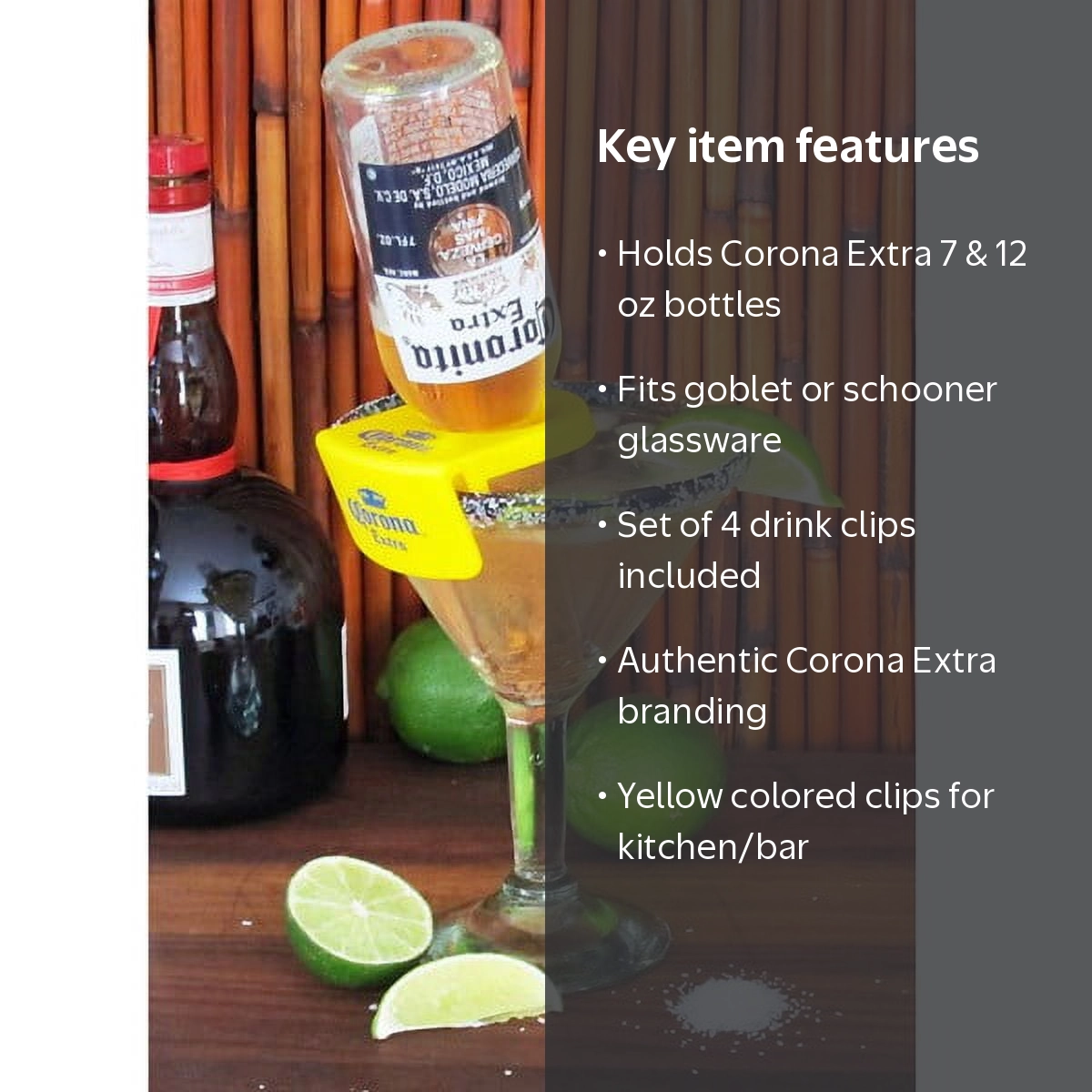 Corona Extra CoronaRita Drink Clips, Set of 4, Yellow, Fits Goblet