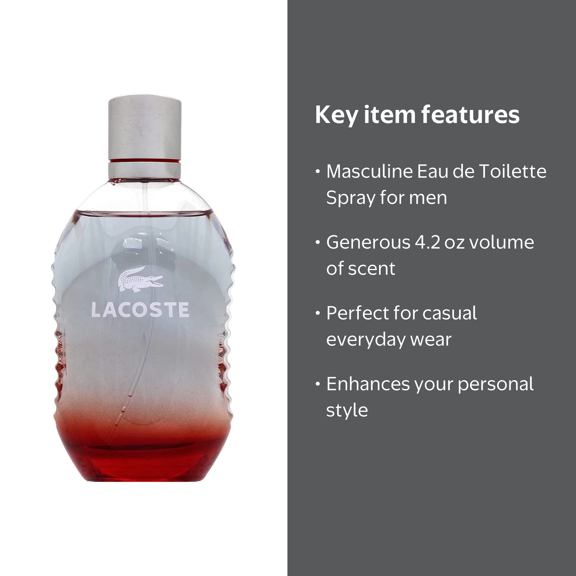 Lacoste Red Eau de Toilette Spray, 4.2 oz, Men's Fragrance, Casual
