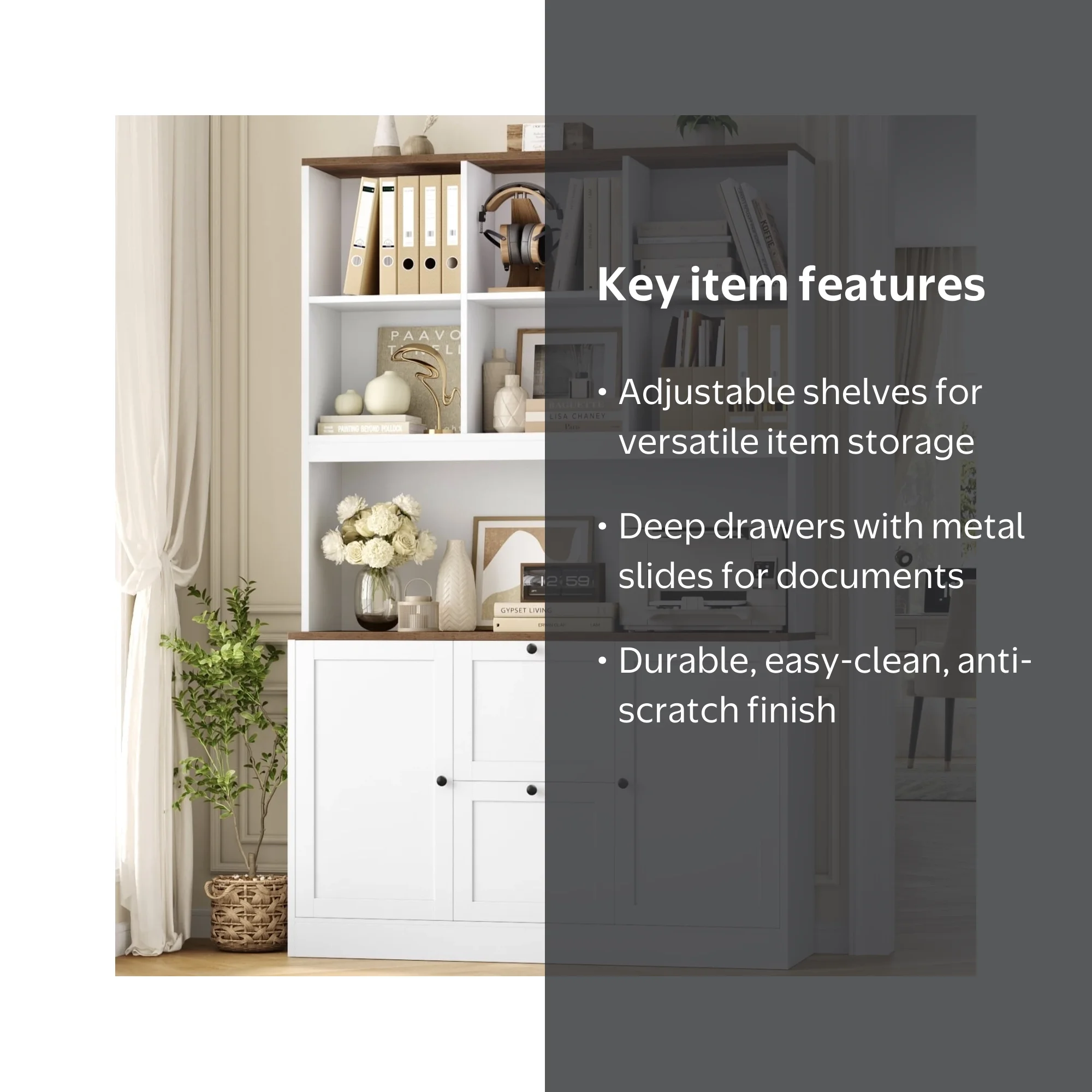 Homfa 71″ 6 Cubes Bookcases with 2 Storage Drawers and Charge
