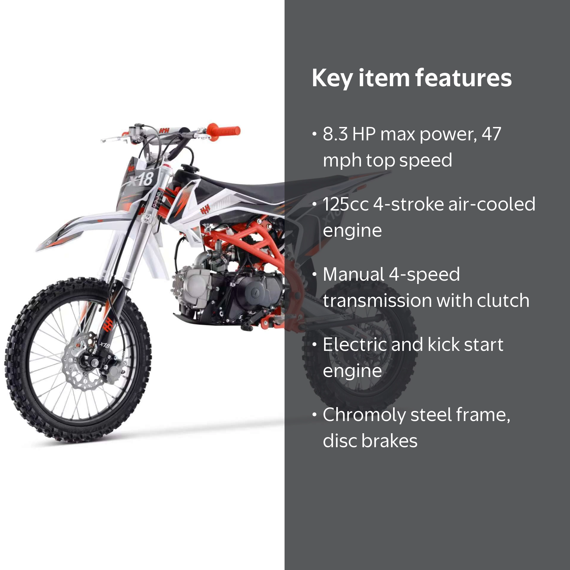 HHH X18 125cc 4-Stroke ‎Gas Powered Dirt Bike-Red - Walmart.com