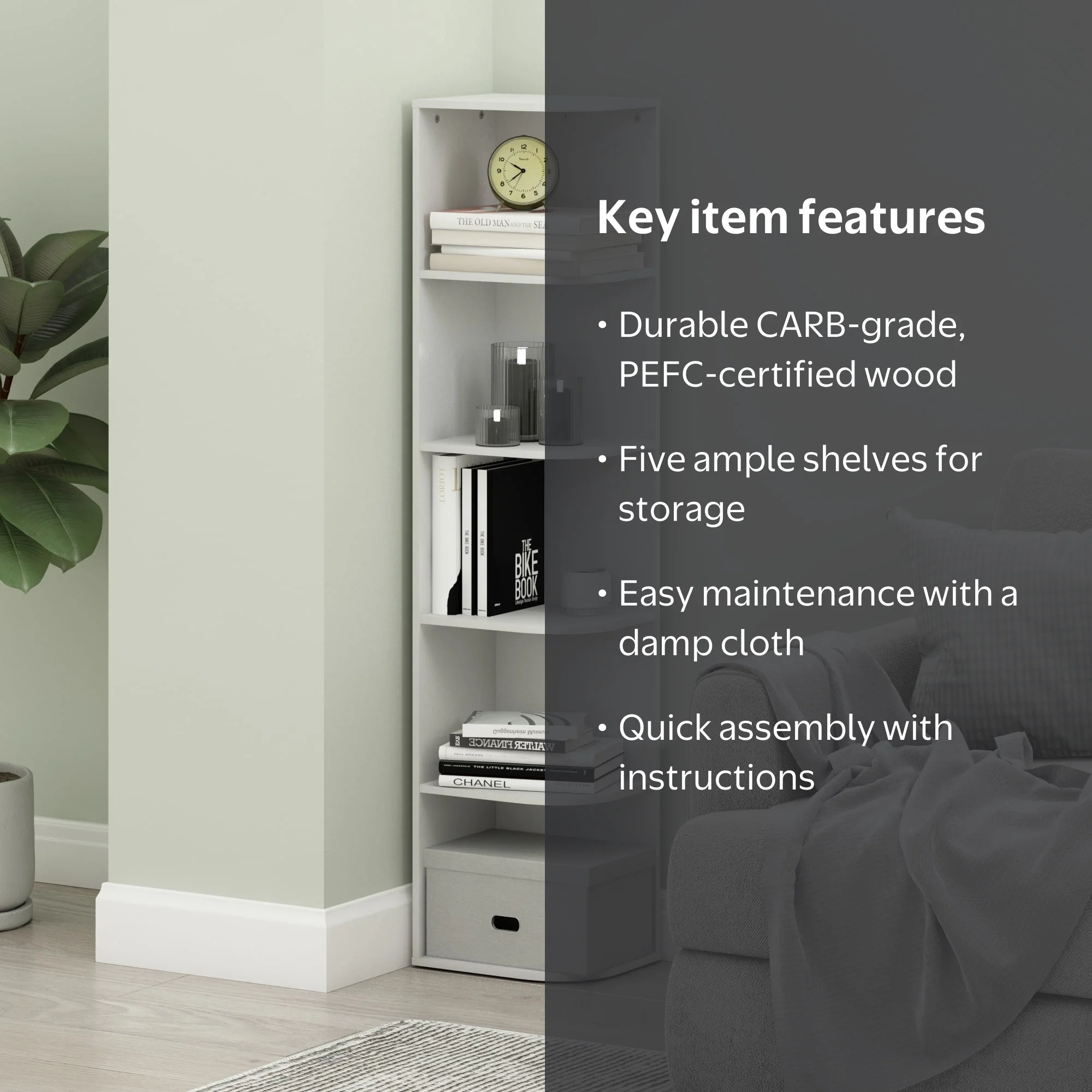 Furinno, Corner Open Shelf Bookcase, 5-Tier, White - Walmart.com