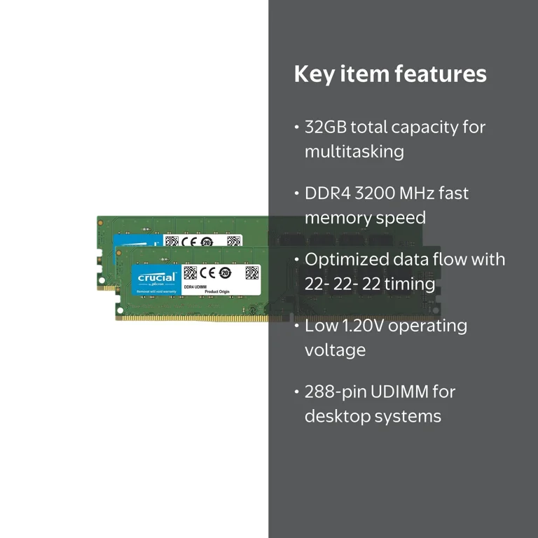 Crucial, Desktop Memory, CT2K16G4DFRA32A, 32GB DDR4 3200 - Walmart.com