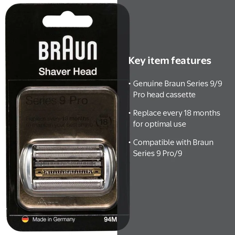 Braun, Replacement Shaver Head Cassette, 94M, Silver - Walmart.com