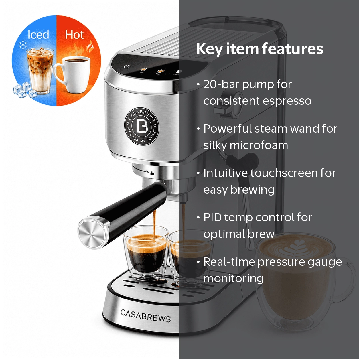 CASABREWS CM5418 Plus 20-Bar Semi-Automatic Espresso Machine