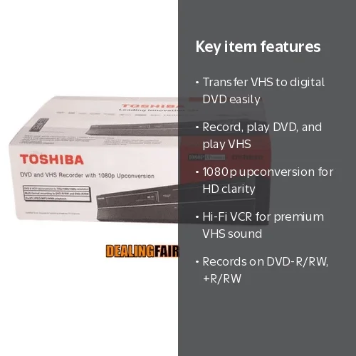 Toshiba, DVD and VHS Recorder, 1080p Up-Conversion, Auto Recording