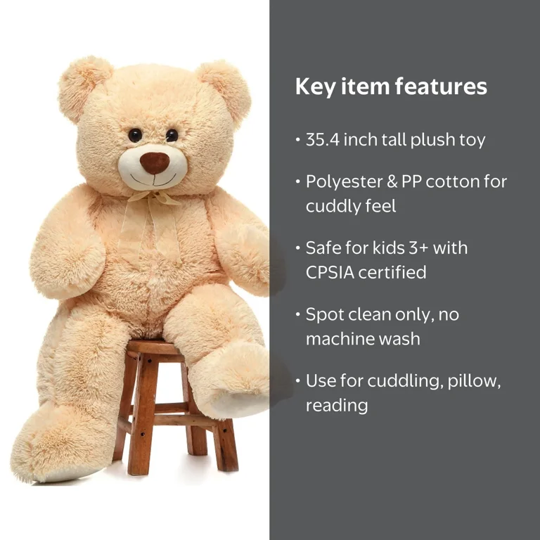 MorisMos, Giant Teddy Bear, 35.4 inches, Plush Big Cuddly Toy