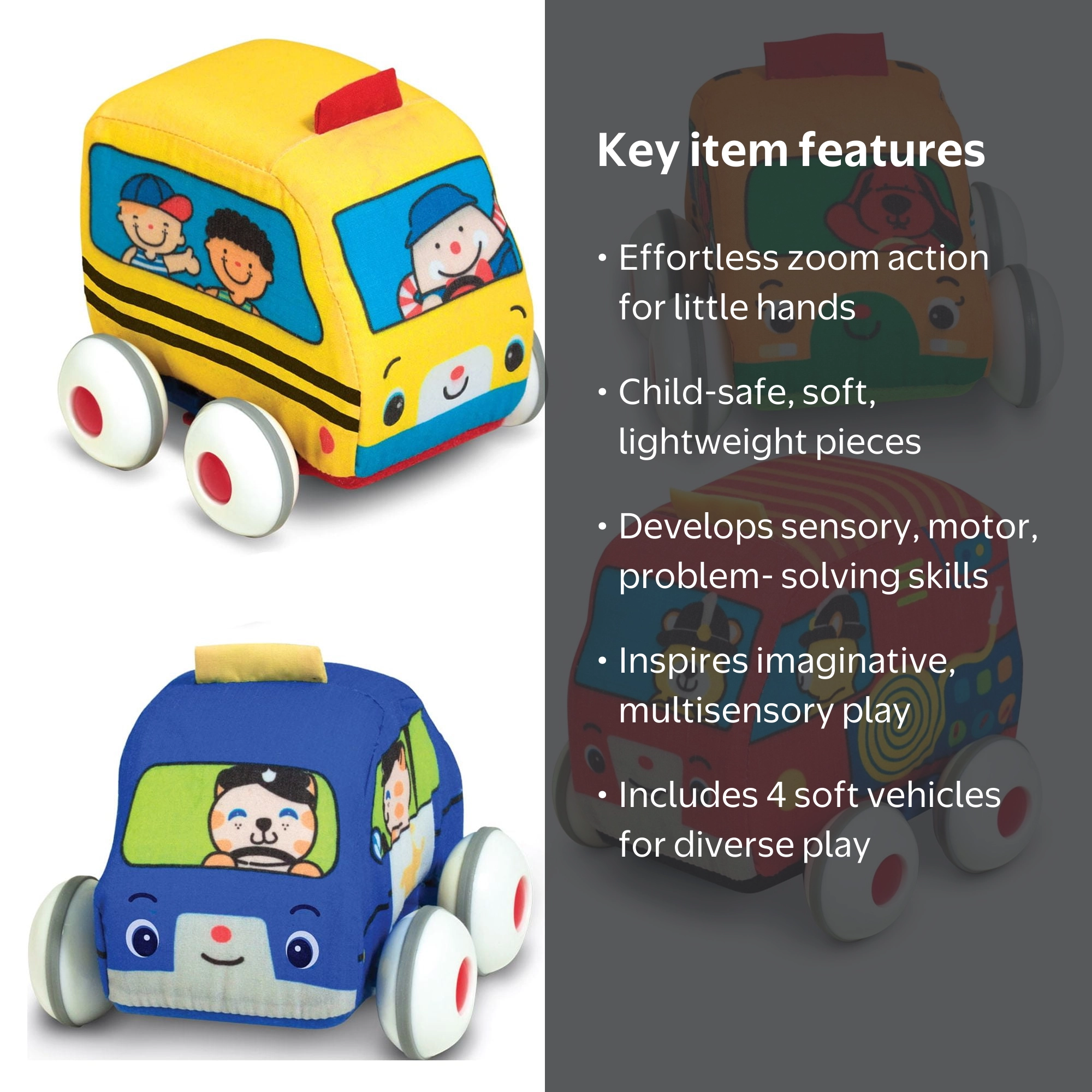 Melissa & Doug K's Kids Pull-Back Soft Baby Toy Set - 4 Vehicles