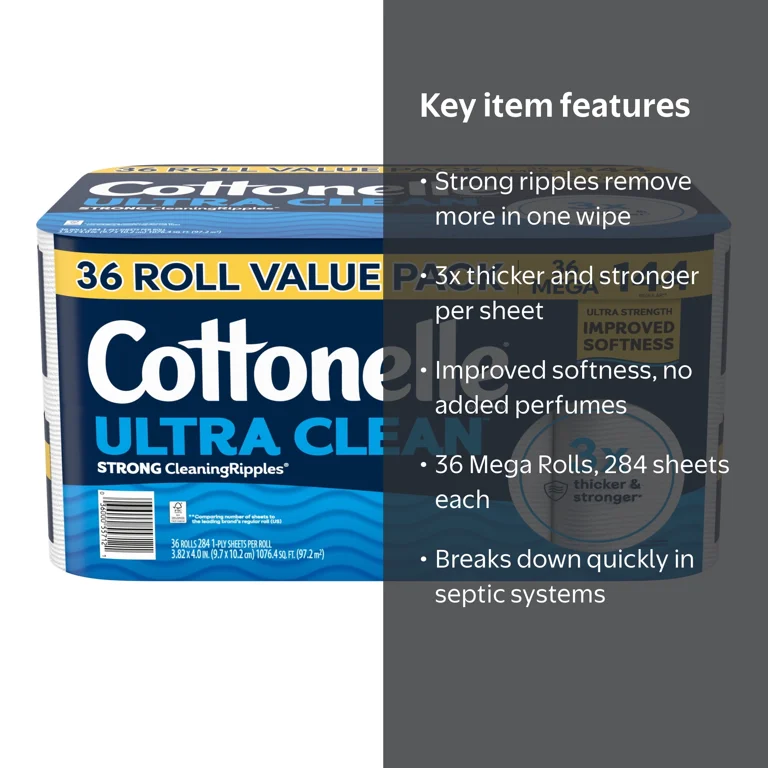 Cottonelle Ultra Clean Toilet Paper, CleaningRipples, 36 Mega