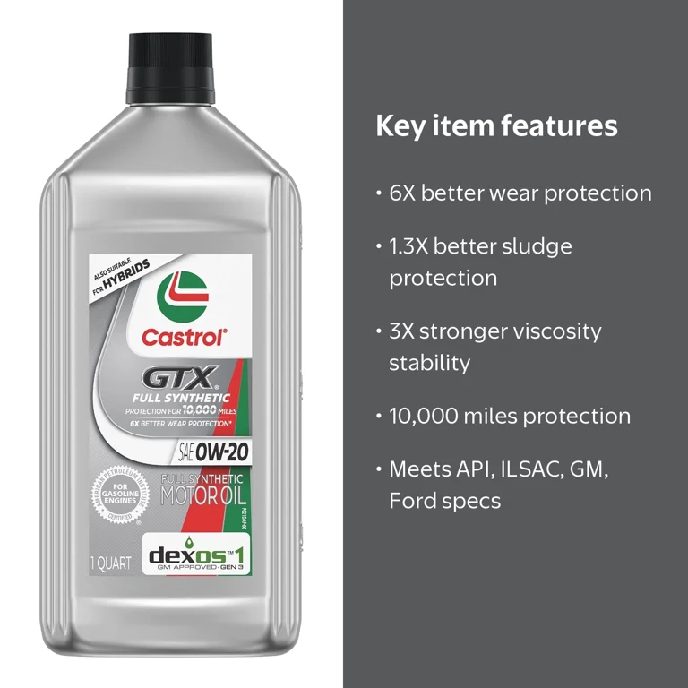 Castrol GTX Full Synthetic 0W-20 Motor Oil, 1 Quart - Walmart.com