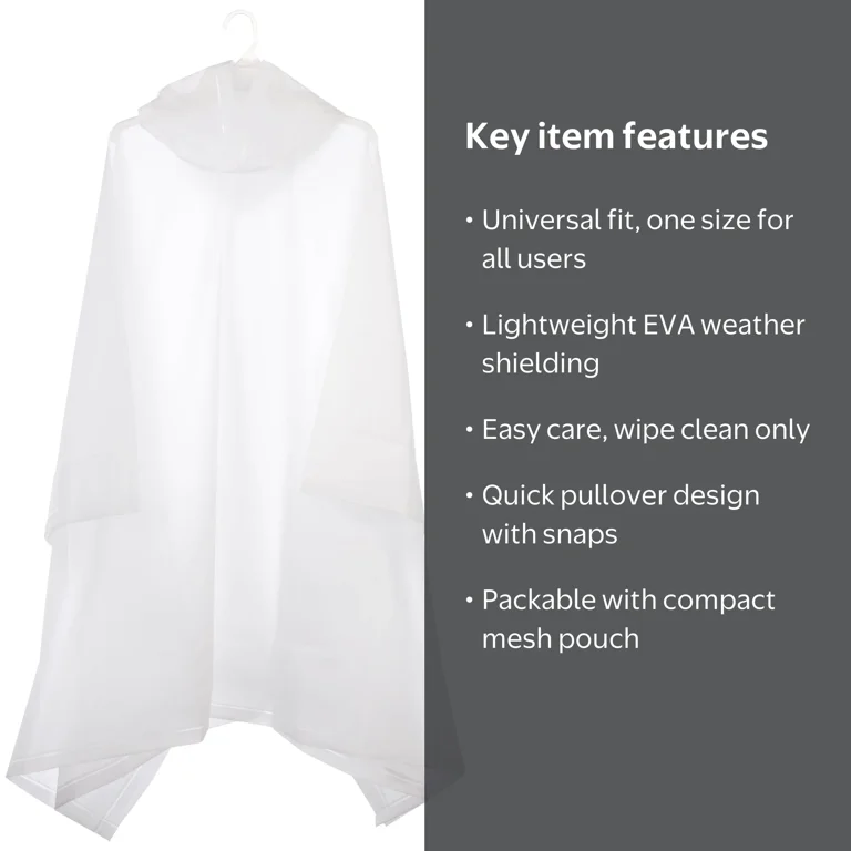 totes Rain Packable Lightweight Reusable Poncho, Unisex One Size