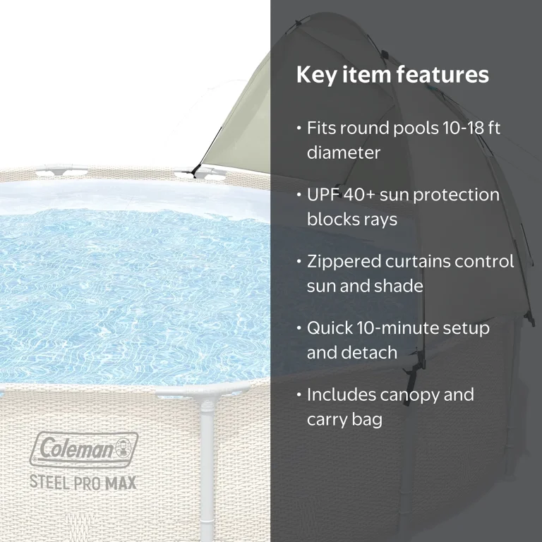 Coleman 10-18 ft Above Ground Outdoor Pool Canopy Sunshade