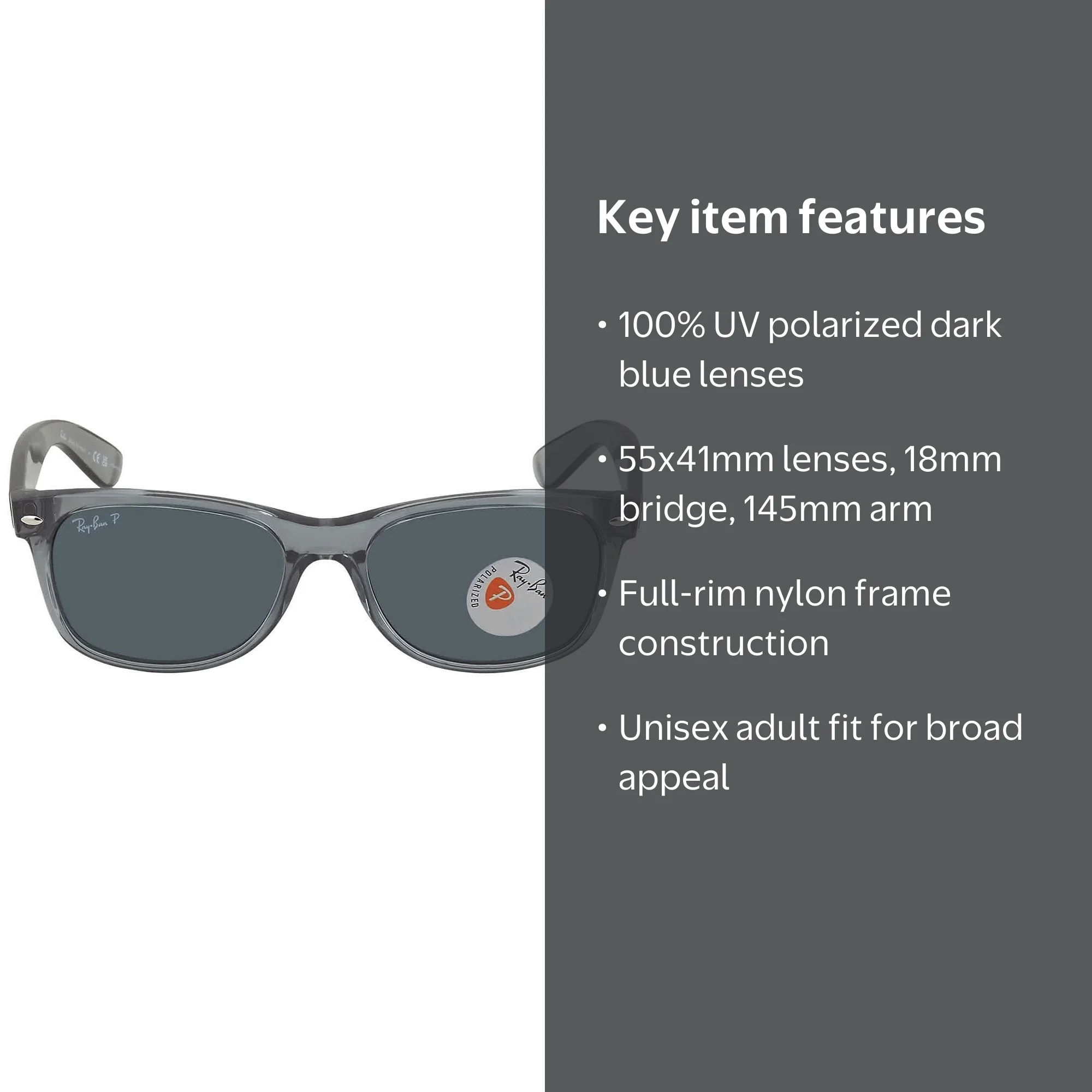 Ray-Ban, Unisex Sunglasses, RB2132 64503R, Dark Blue Polarized