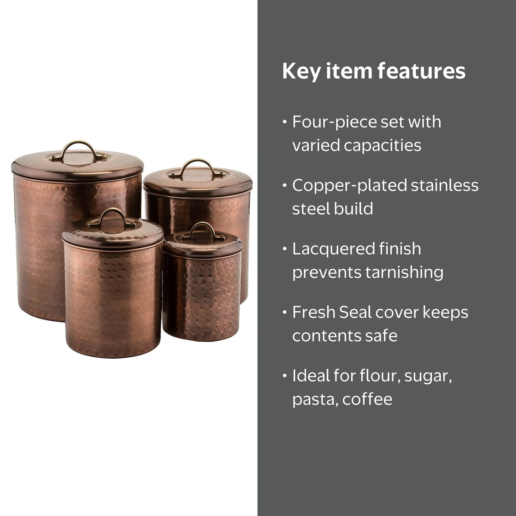 Old Dutch International Vintage Hammered Copper Canister Set, 4