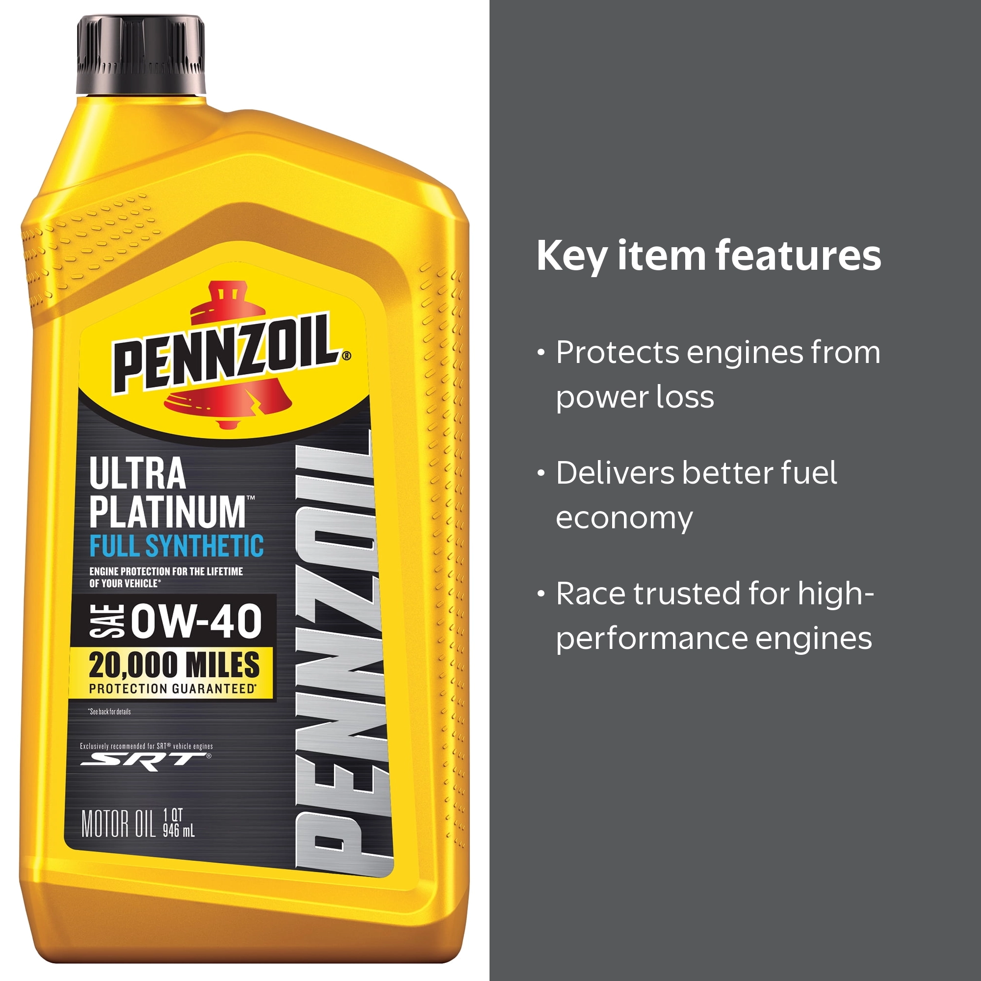 Pennzoil Ultra Platinum Full Synthetic 0W-40 Motor Oil, 1 Quart