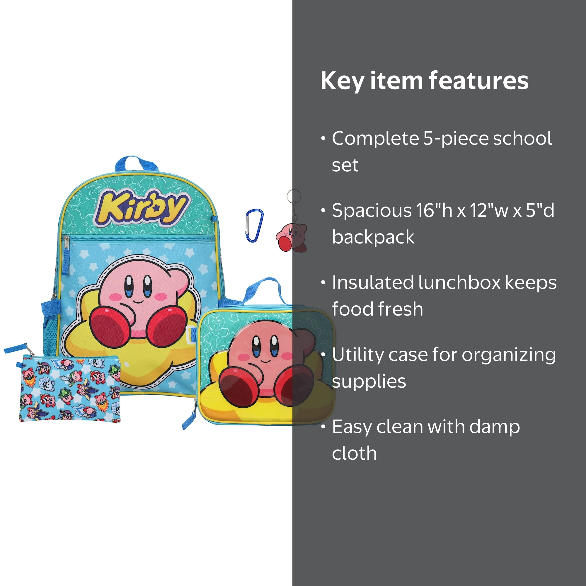 Bioworld Kirby 5-Piece Set: Backpack, Lunchbox, Utility Case