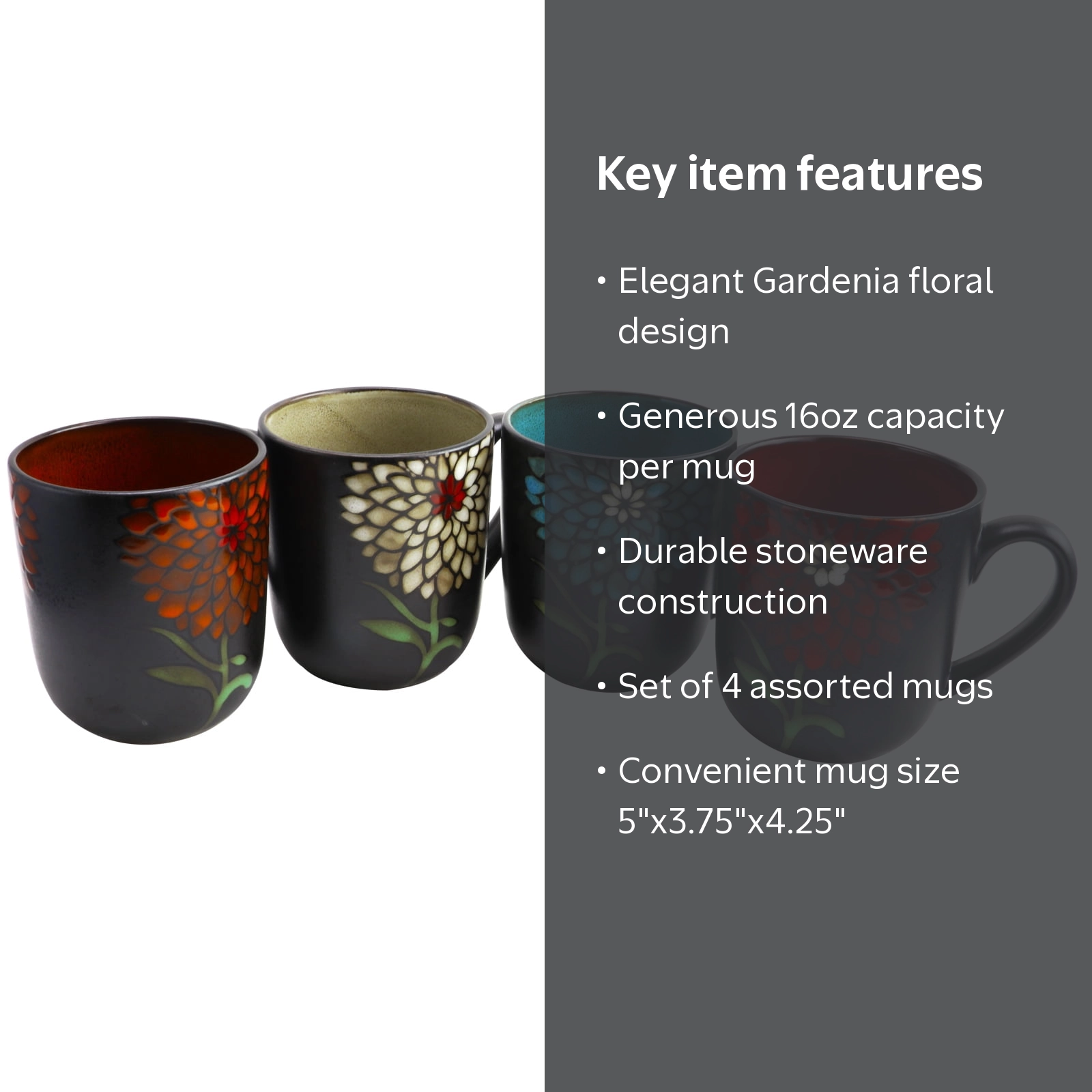 Gibson Home Gardenia Cafe 4 Piece 16 oz. Assorted Mug Set