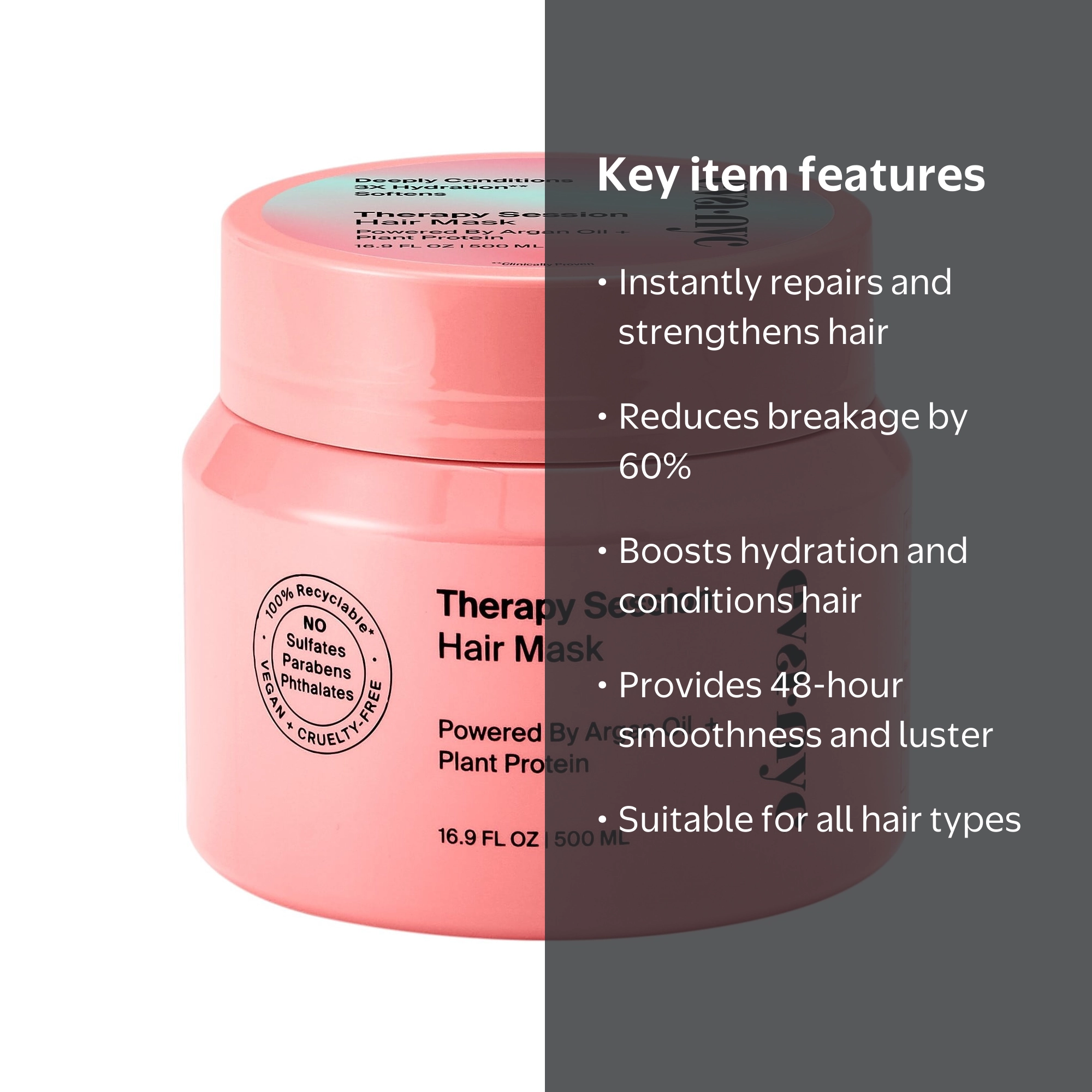 Eva NYC Therapy Session Hair Mask for Damaged Hair, 16.9 fl oz