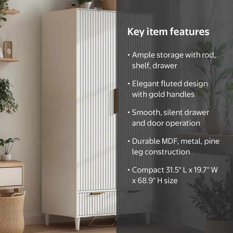 Ktaxon Fluted Wardrobe Closet Armoire with Hanging Rod, Modern