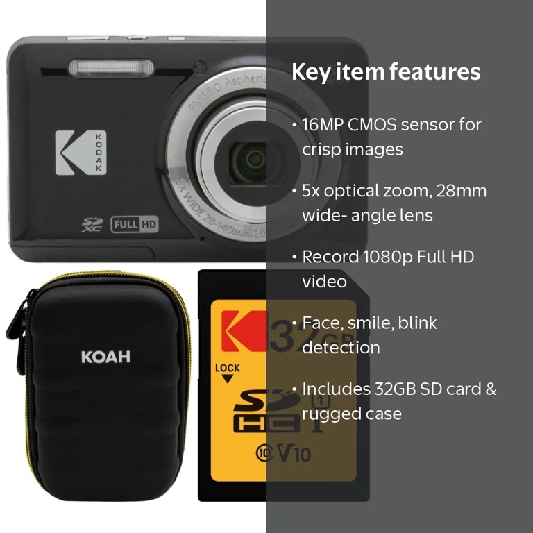 Kodak PIXPRO FZ55 Point and Shoot Camera, 16MP, 5x Optical Zoom