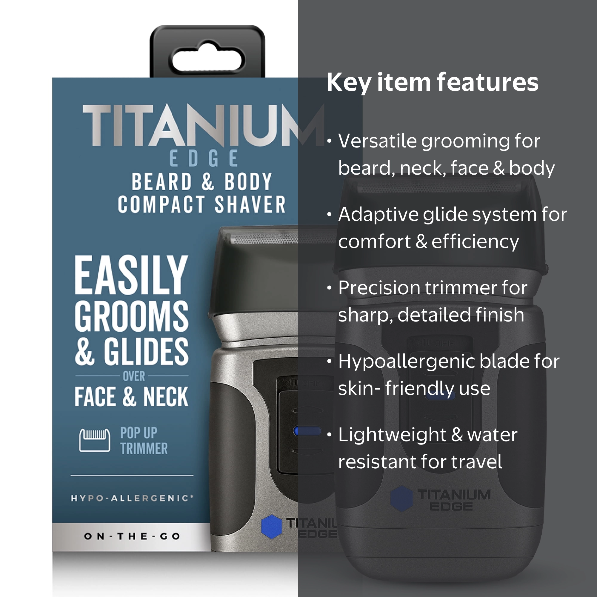 Titanium Edge 美顔用品 C7302 Titanium Edge Beard & Body Compact Shaver – Men's Electric Groomer