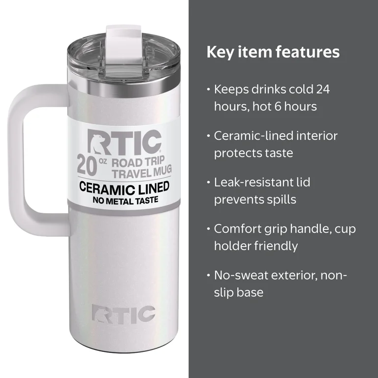 RTIC 20 oz Ceramic Lined Insulated Road Trip Travel Mug with Leak