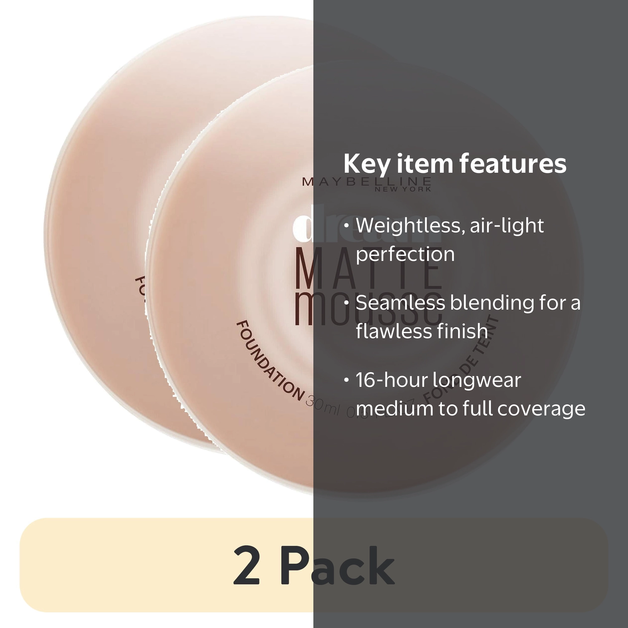 2 pack) Maybelline Dream Matte Mousse Foundation Makeup, 80 Medium