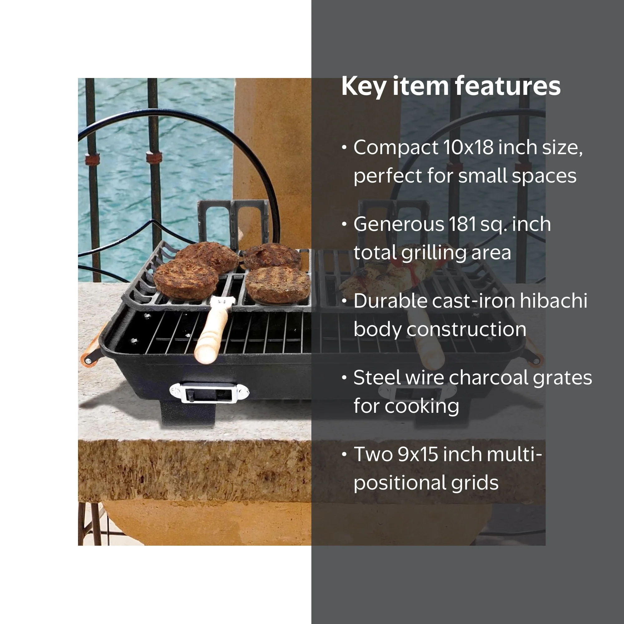 Panacea, Hibachi Charcoal Grill Tabletop, 28227, Portable Cast