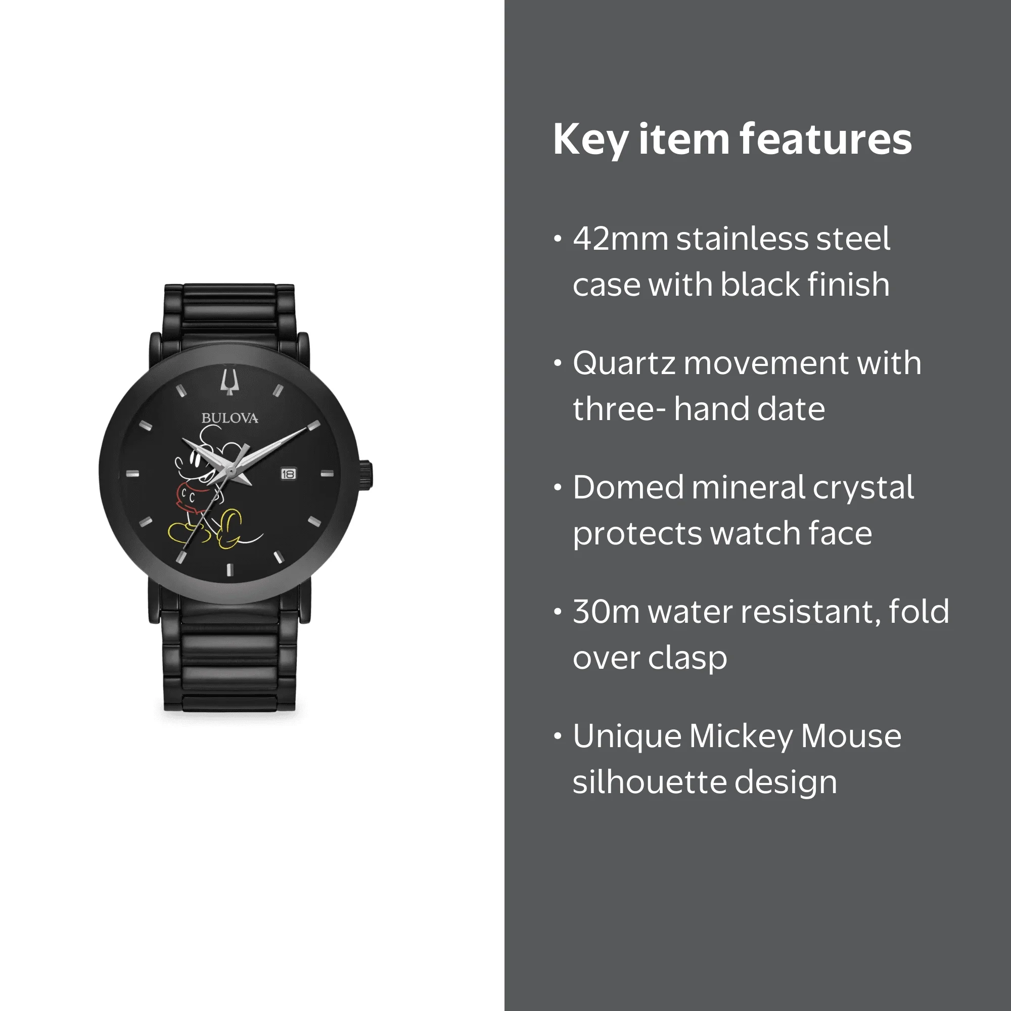 Disney Parks Mickey Mouse Silhouette Stainless Steel Quartz Watch
