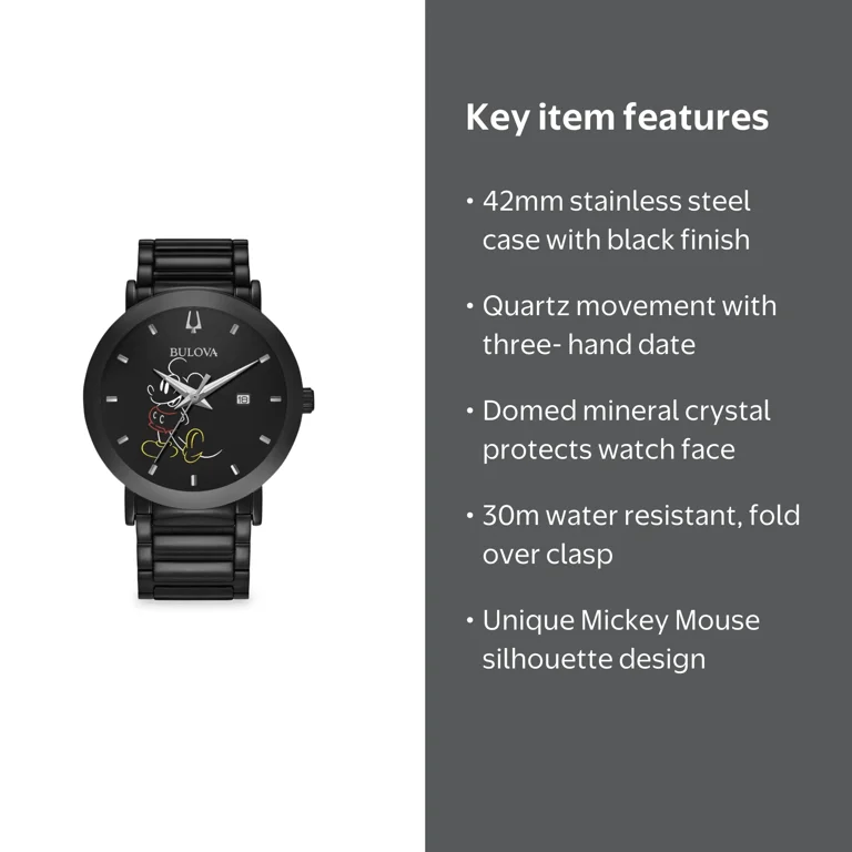 Disney Parks Mickey Mouse Silhouette Stainless Steel Quartz Watch