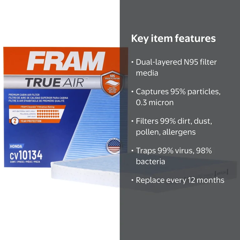 FRAM CV10134 TrueAir Premium Cabin Air Filter with N95 Grade