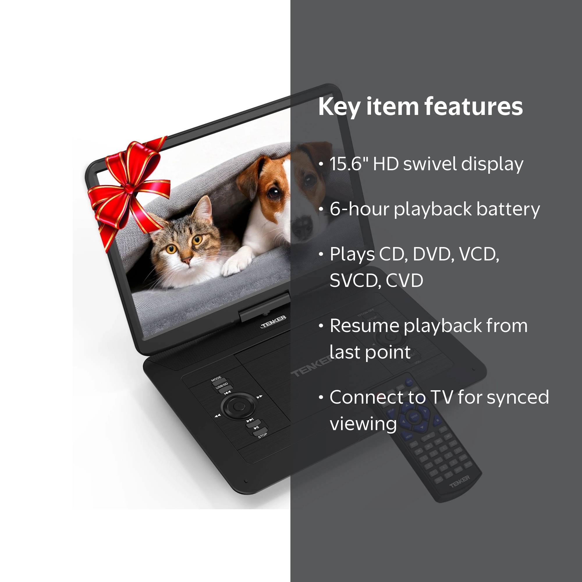 TENKER, Portable DVD Player, 17.9