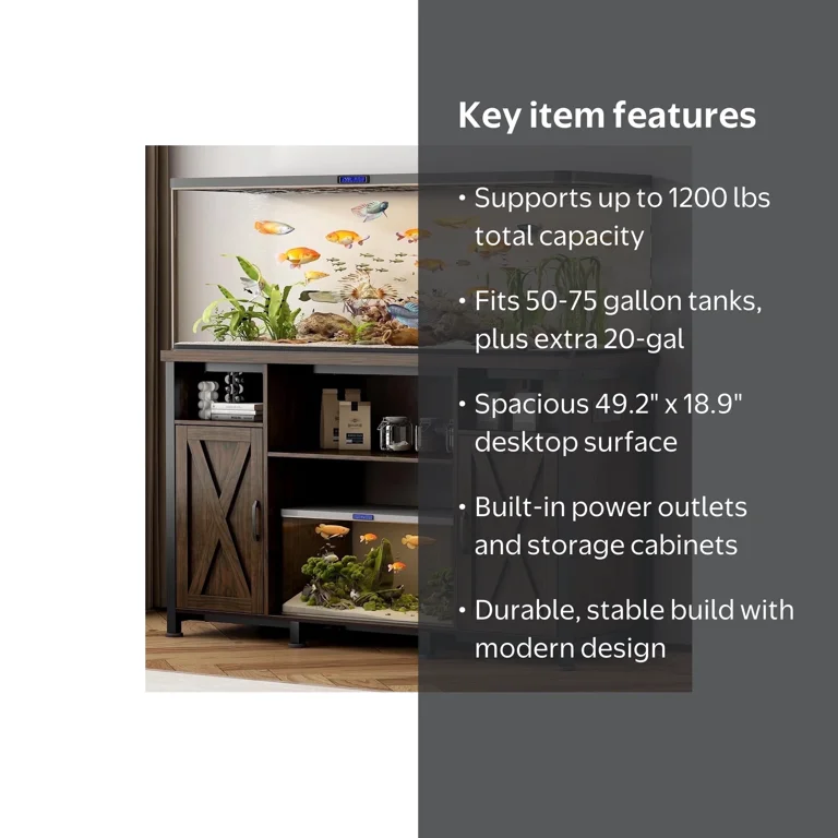 Pipleo 55 - 75 Gallon Fish Tank Stand with Power Outlets, Heavy