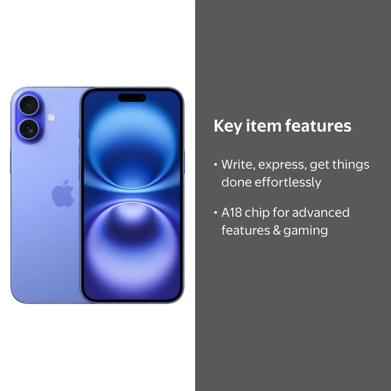 AT&T iPhone 16 Plus 128GB Ultramarine. Apple Intelligence